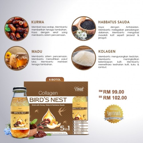 V'ASIA COLLAGEN BIRD'S NEST DRINK WITH HONEY DATES & HABBATUS SAUDA